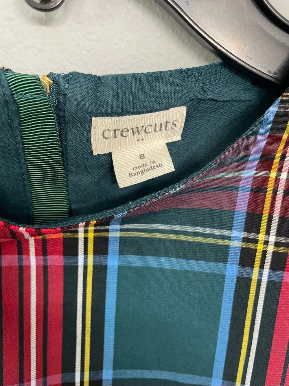 Crewcuts Green and Red Plaid Tiered Dress 8